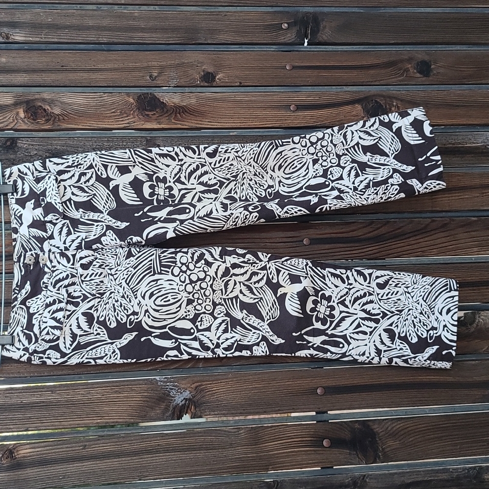 NORDSTORM CABI Serengeti Cropped Pants 2 DARK Brown Cream Jungle Print Ankle - Picture 9 of 16